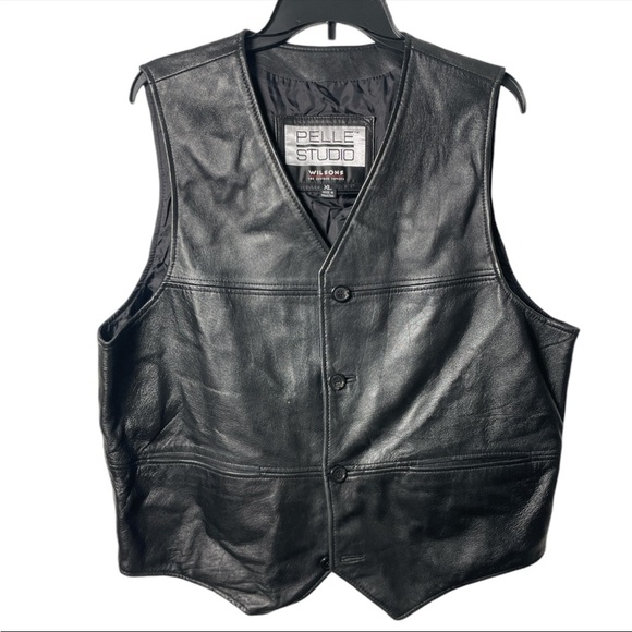 Vintage WILSONS LEATHER by PELLE STUDIO Black Motorcycle Riding Vest Adult XL - Picture 1 of 4